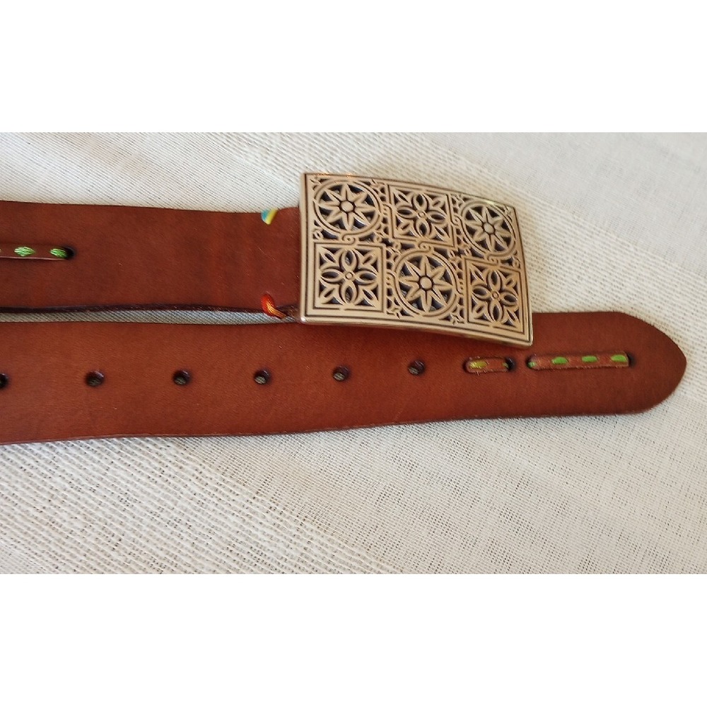 RG Bertrand Leather Belt W/Rectangular Silver Buckle Size:44 NWT Brown - Picture 3 of 9